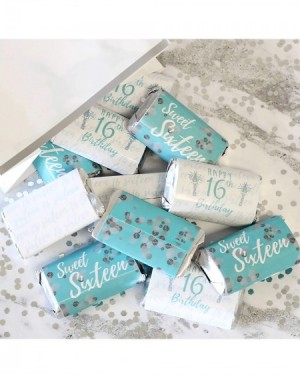 Favors Sweet Sixteen 16th Birthday Mini Candy Bar Wrappers- 45 Stickers (Blue and Silver) - Blue and Silver - CA186MK8URL $9.70