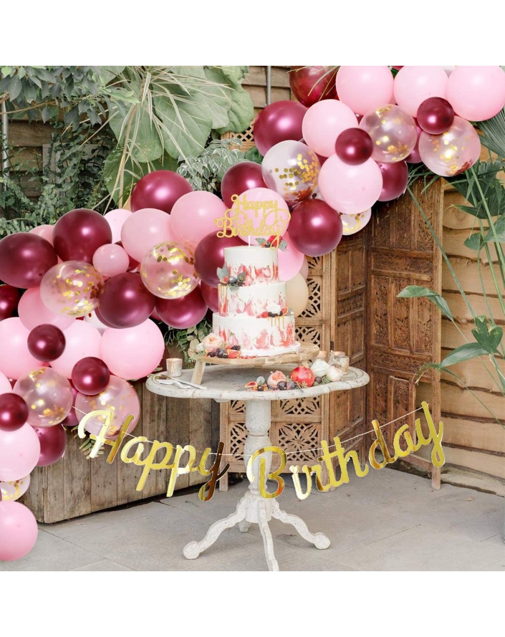 Burgundy Pink Balloon Garland Kit Birthday Party Decorations Gold Happy ...