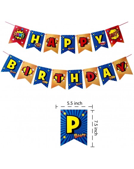 Banners Superhero Birthday Party Supplies-Superhero Happy Birthday Banner（ Pre-assembled ） - CO19IA9ULN2 $9.91