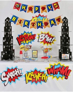 Banners Superhero Birthday Party Supplies-Superhero Happy Birthday Banner（ Pre-assembled ） - CO19IA9ULN2 $9.91