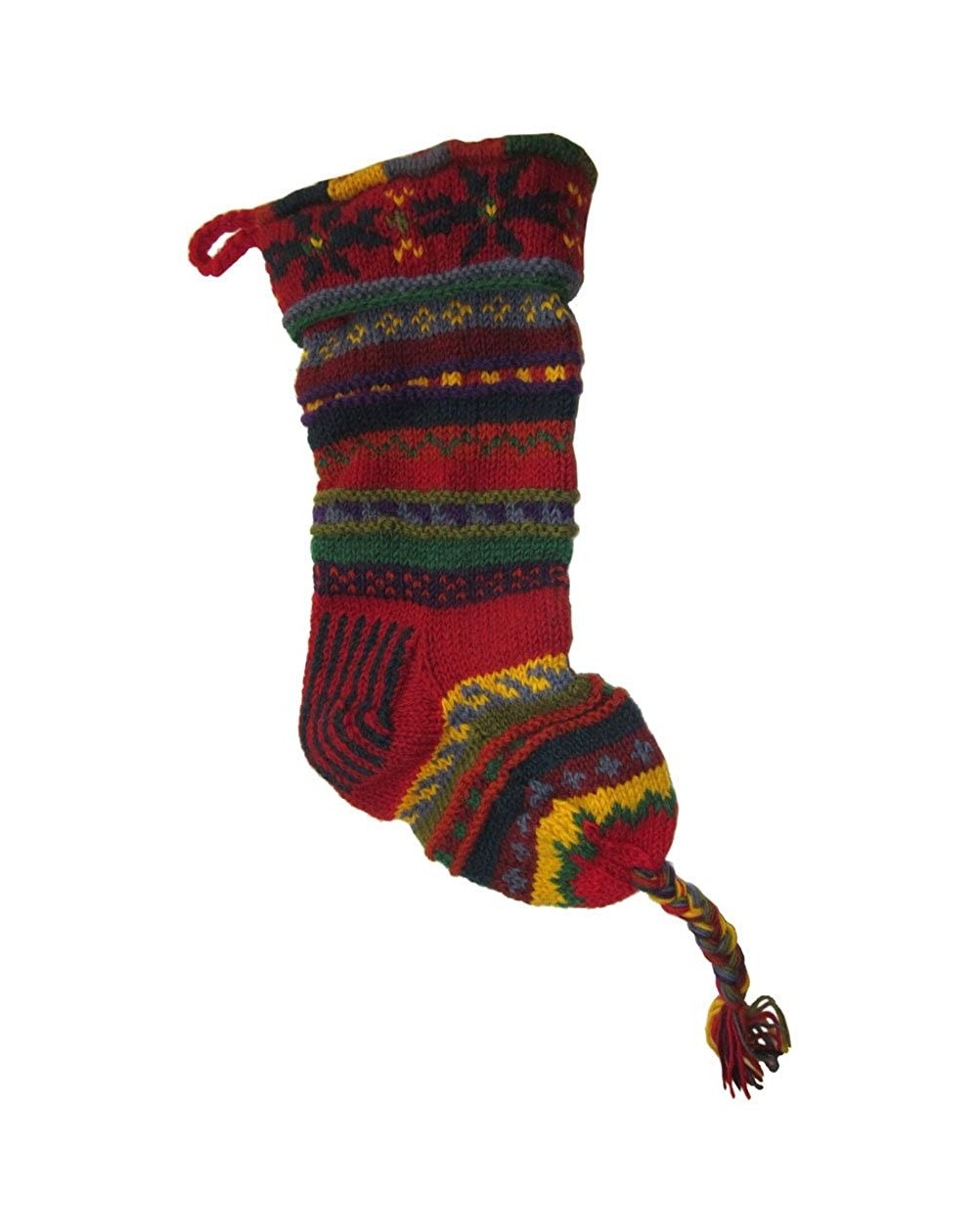 Stockings & Holders Handknit Wool Christmas Stockings - Red and Yellow Stripe - CZ187ODTZ9L $39.27