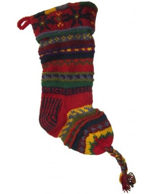 Stockings & Holders Handknit Wool Christmas Stockings - Red and Yellow Stripe - CZ187ODTZ9L $39.27