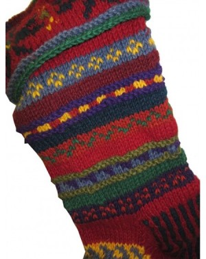 Stockings & Holders Handknit Wool Christmas Stockings - Red and Yellow Stripe - CZ187ODTZ9L $39.27