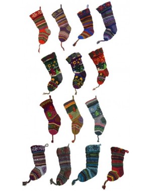 Stockings & Holders Handknit Wool Christmas Stockings - Red and Yellow Stripe - CZ187ODTZ9L $39.27