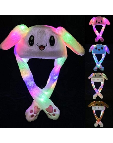 Party Hats Led Glowing Plush Moving Rabbit Hat Dancing Bunny Ears Pinching Ear to Move Vertically Cartoon Animal Toys Hat - B...