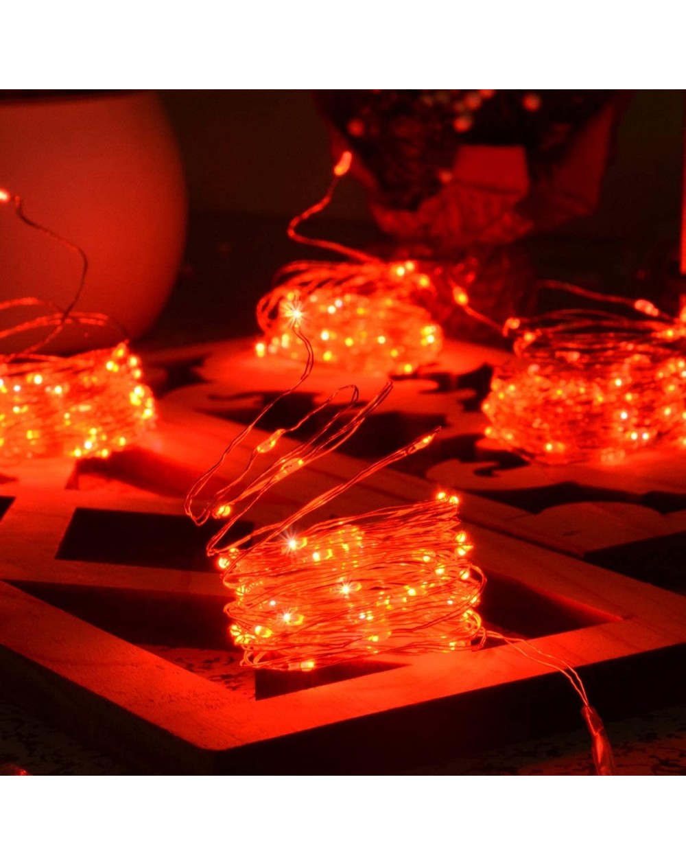 Indoor String Lights Battery Operated Red Christmas Lights Mini- 4 Packs 16.4Ft 50 LED Red LED Mini String Lights- Twinkling ...