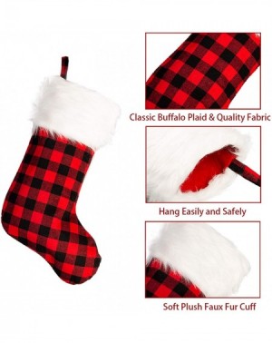 Stockings & Holders Christmas Stockings 3 Pack 18" Big Xmas Stockings- Classic Buffalo White Black Plaid with Snowy White Fau...