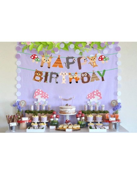 Banners 15pcs Woodland Animals Happy Birthday Banner Decoration for Woodland Garland Forest Theme Birthday Festival Party - C...