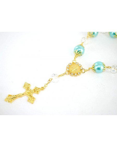 Favors 12 Pcs Rosary Bracelet with Cross Baptism Party Favors Wedding Favors- Quinceanera Favors (Teal - Gold) - Teal - Gold ...