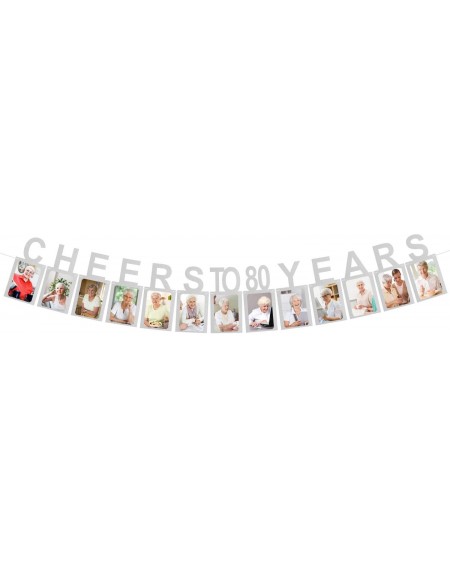 Banners & Garlands Cheers to 80 Years Silver Photo Banner Happy 80th Birthday Milestone Anniversary Party Decoration Hanging ...