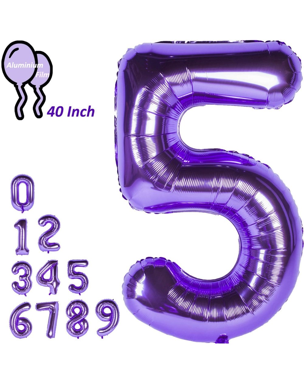 Balloons Giant Number Balloons Purple Party Ballons 40 Inch Helium Foil Mylar Balloons (5) - 5 - CJ18SM0Z66Z $11.42