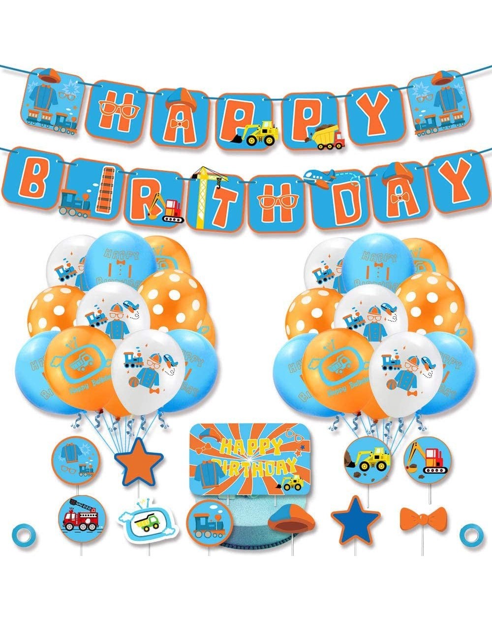 Party Packs Blippi Birthday Party Supplies- Blippi Birthday Decorations- Includes Blippi Birthday Banner- 11 Cake Toppers- 20...