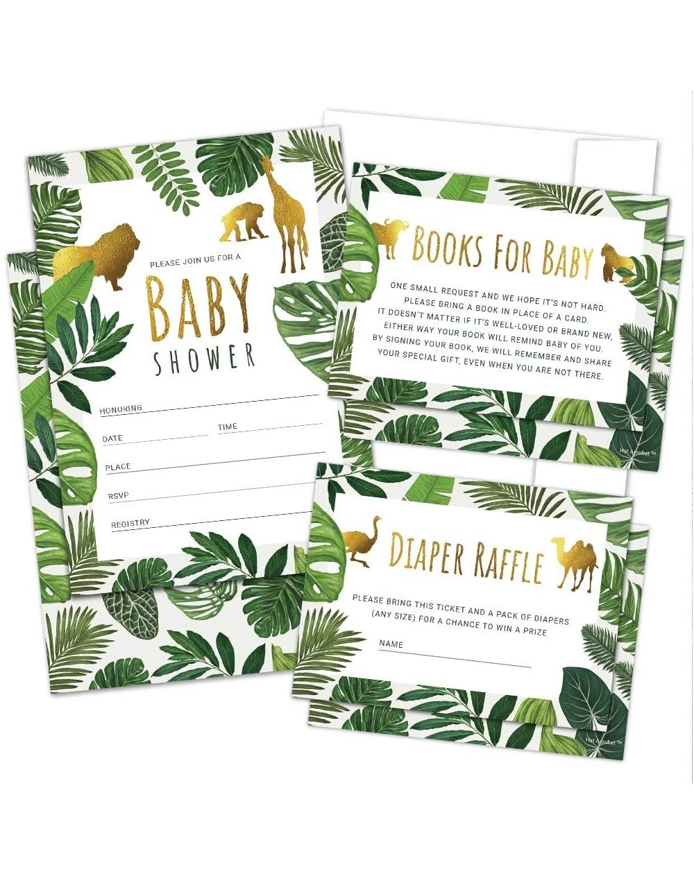 Invitations Set of 25 Tropical Baby Shower Invitations- Diaper Raffle Tickets- Baby Shower Book Request Cards with Envelopes ...