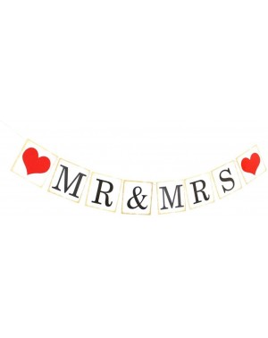 Banners & Garlands Mr & Mrs Party Banner-Bunting Banner Red Heart for Wedding Bridal Shower Decoration - CQ18G697LC4 $8.43