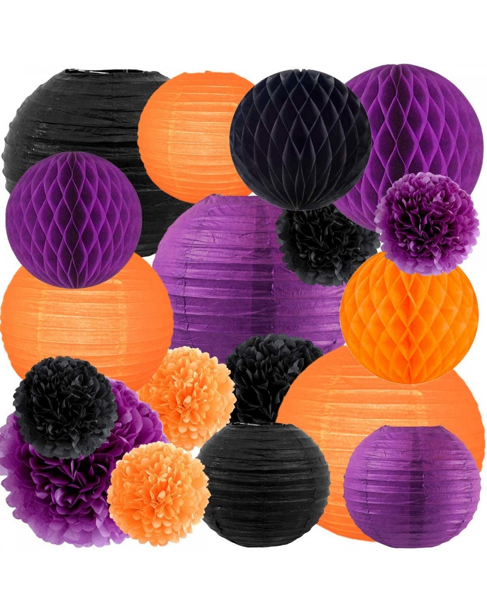 Tissue Pom Poms Orange Party Decorations - Black Purple Tissue Pom Pom Paper Lantern Honeycomb Ball for Wedding Birthday Than...