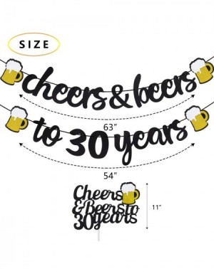 Banners & Garlands 30 Years Anniversary Decorations - Cheers & Beers to 30 Years Banner with 30th Years Old Cake Topper Black...