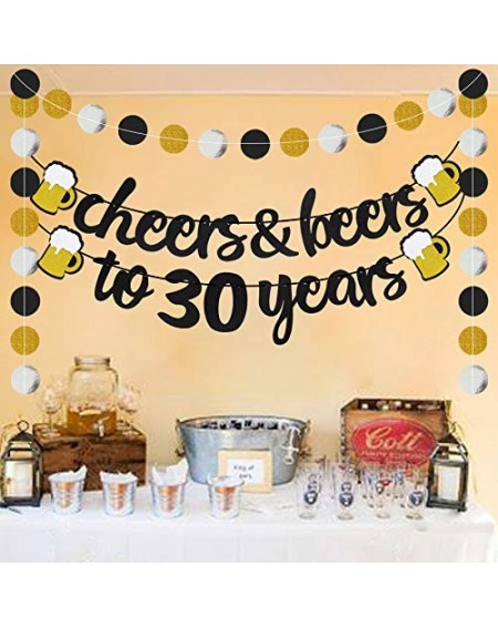 Banners & Garlands 30 Years Anniversary Decorations - Cheers & Beers to 30 Years Banner with 30th Years Old Cake Topper Black...