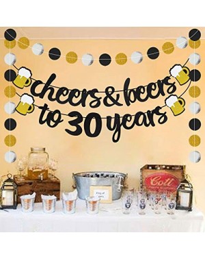 Banners & Garlands 30 Years Anniversary Decorations - Cheers & Beers to 30 Years Banner with 30th Years Old Cake Topper Black...