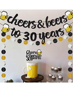 Banners & Garlands 30 Years Anniversary Decorations - Cheers & Beers to 30 Years Banner with 30th Years Old Cake Topper Black...