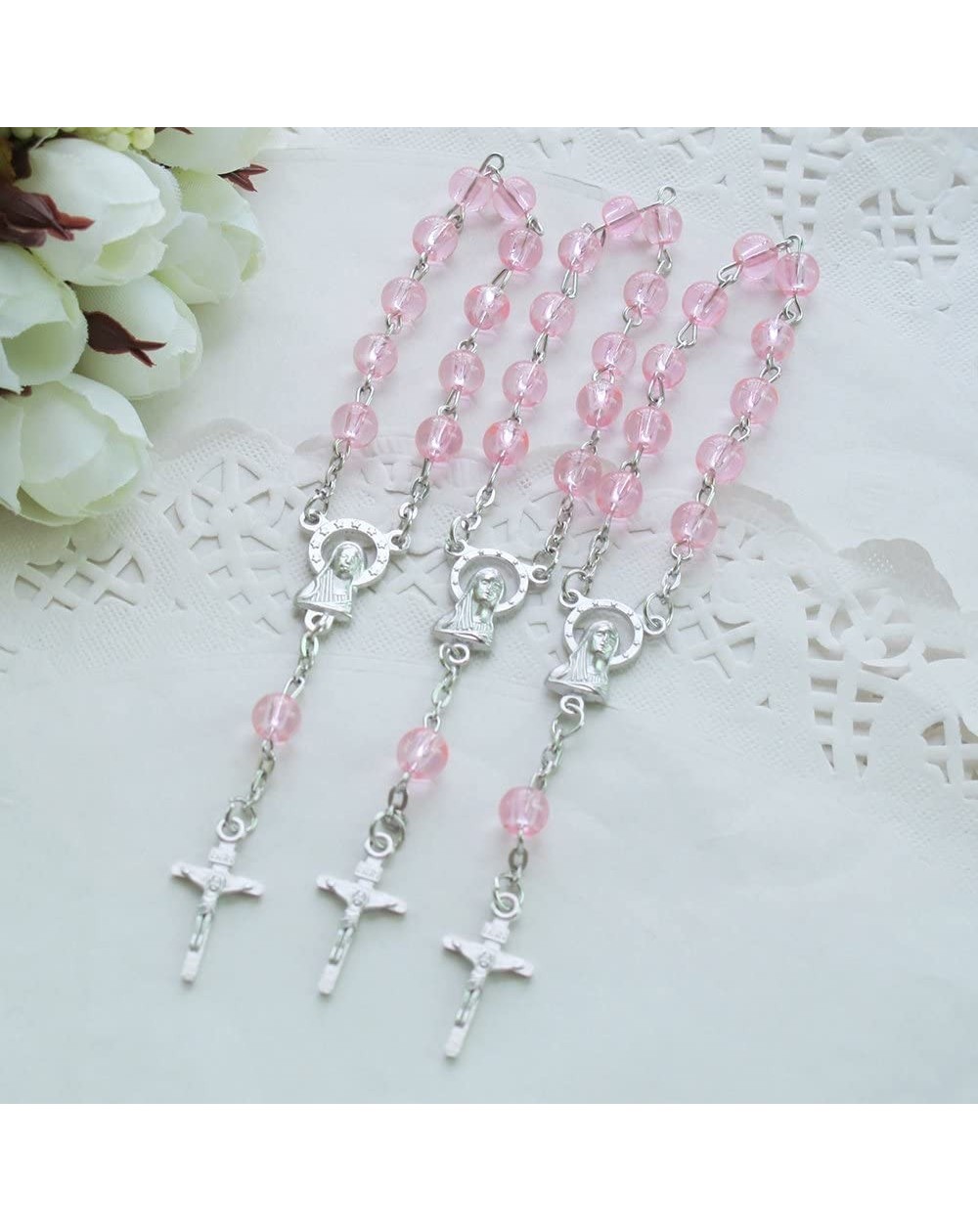 Favors 24 Pcs Pink Glass Mini Rosary Favor for Baptism/Christening/First Communion/Quinceanera/Wedding/Recuerdos de Bautizo -...