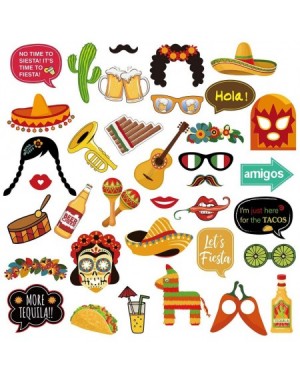 Photobooth Props 36 Pack Fiesta Party Decorations Photo Booth Props Selfie Props Sugar Skull Llama Poncho Sombrero Margarita ...