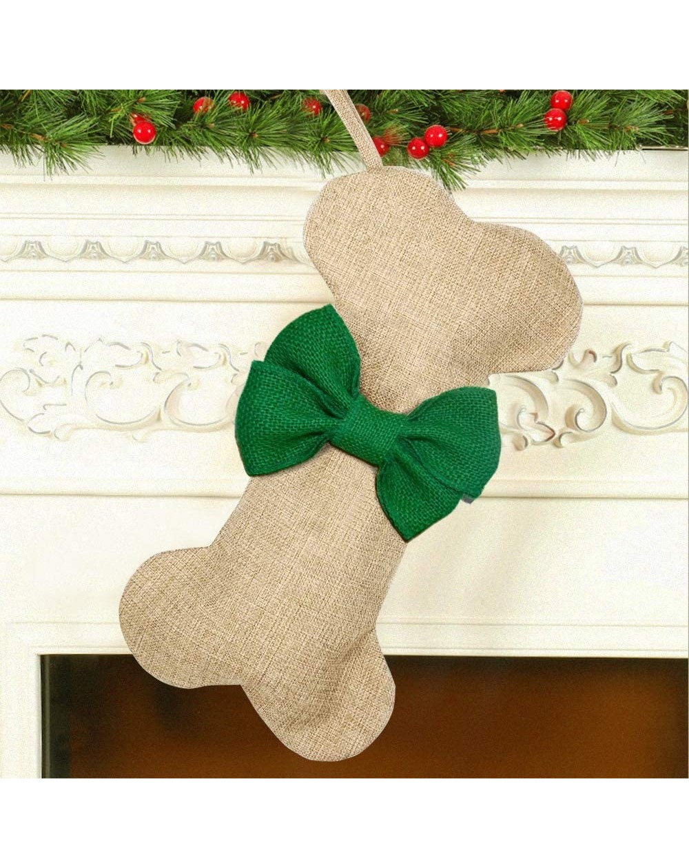 Stockings & Holders New Linen Large Christmas Stocking for Dogs Cats Pets Jute Natural Burlap Dog Bone Shape Hanging Dog Chri...