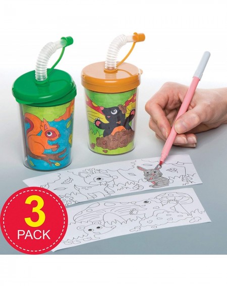 Party Tableware Colour in Woodland Animal Bendy Straw Travel Cup for Kids- Great Colour in Projects for Arts and Crafts Activ...