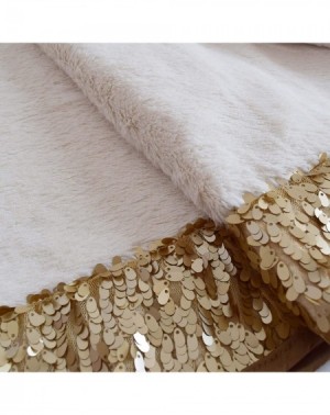 Tree Skirts Soft Warm Faux Fur with Gold Shimmer Metallic Center- Gold Sparkle Glitter Border-Tie Closure Christmas Tree Skir...