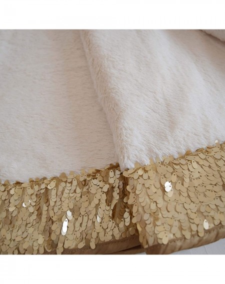 Tree Skirts Soft Warm Faux Fur with Gold Shimmer Metallic Center- Gold Sparkle Glitter Border-Tie Closure Christmas Tree Skir...