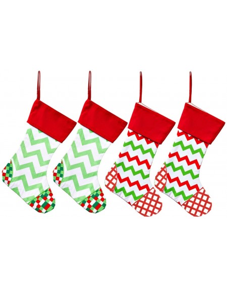 Stockings & Holders Set of 4 Family Christmas Stockings Large Holiday Stocking Cotton Canvas Red and Green Chevron Stripe Chr...