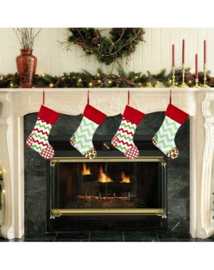 Stockings & Holders Set of 4 Family Christmas Stockings Large Holiday Stocking Cotton Canvas Red and Green Chevron Stripe Chr...