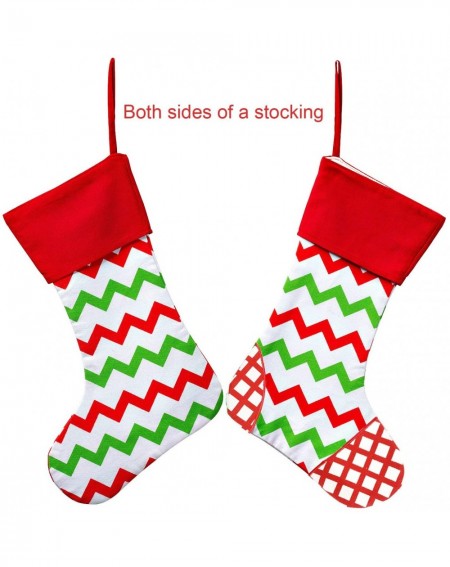 Stockings & Holders Set of 4 Family Christmas Stockings Large Holiday Stocking Cotton Canvas Red and Green Chevron Stripe Chr...