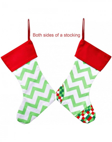 Stockings & Holders Set of 4 Family Christmas Stockings Large Holiday Stocking Cotton Canvas Red and Green Chevron Stripe Chr...