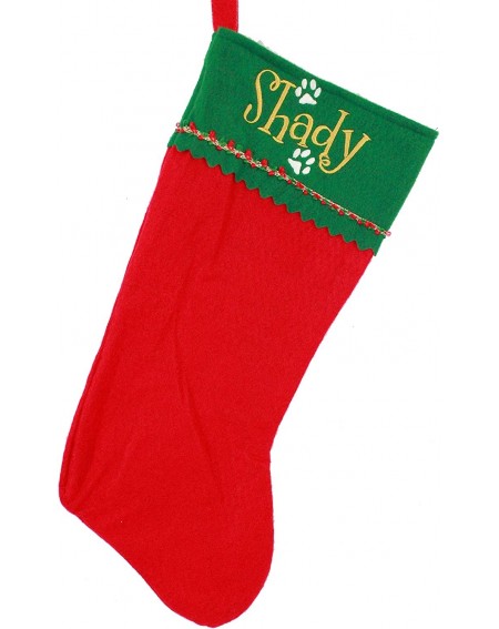 Stockings & Holders Personalized Christmas Stocking- Red and Green Felt with Dog Paws - Green With Embroidered Dog Paws - CM1...