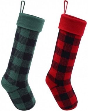 Stockings & Holders 2 Pack 18 Inches Knit Christmas Stockings Buffalo Plaid Check Decoration Stockings Xmas Fireplace Hanging...