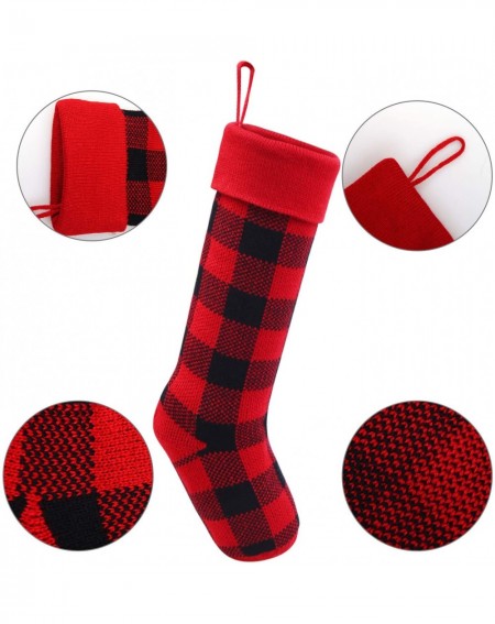 Stockings & Holders 2 Pack 18 Inches Knit Christmas Stockings Buffalo Plaid Check Decoration Stockings Xmas Fireplace Hanging...