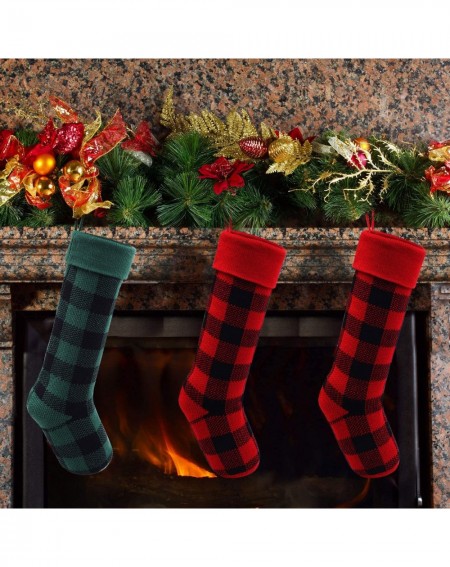 Stockings & Holders 2 Pack 18 Inches Knit Christmas Stockings Buffalo Plaid Check Decoration Stockings Xmas Fireplace Hanging...