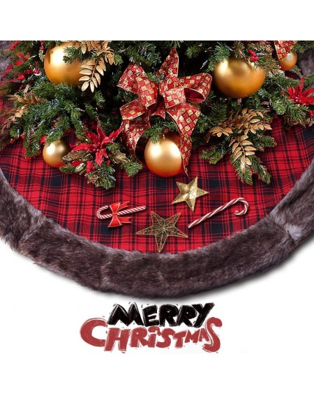 Stockings & Holders Christmas Tree Skirt 48 inches- Red and Black Buffalo Burlap Plaid with Thick Faux Fur Edge Tree Skirt- R...