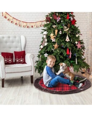 Stockings & Holders Christmas Tree Skirt 48 inches- Red and Black Buffalo Burlap Plaid with Thick Faux Fur Edge Tree Skirt- R...