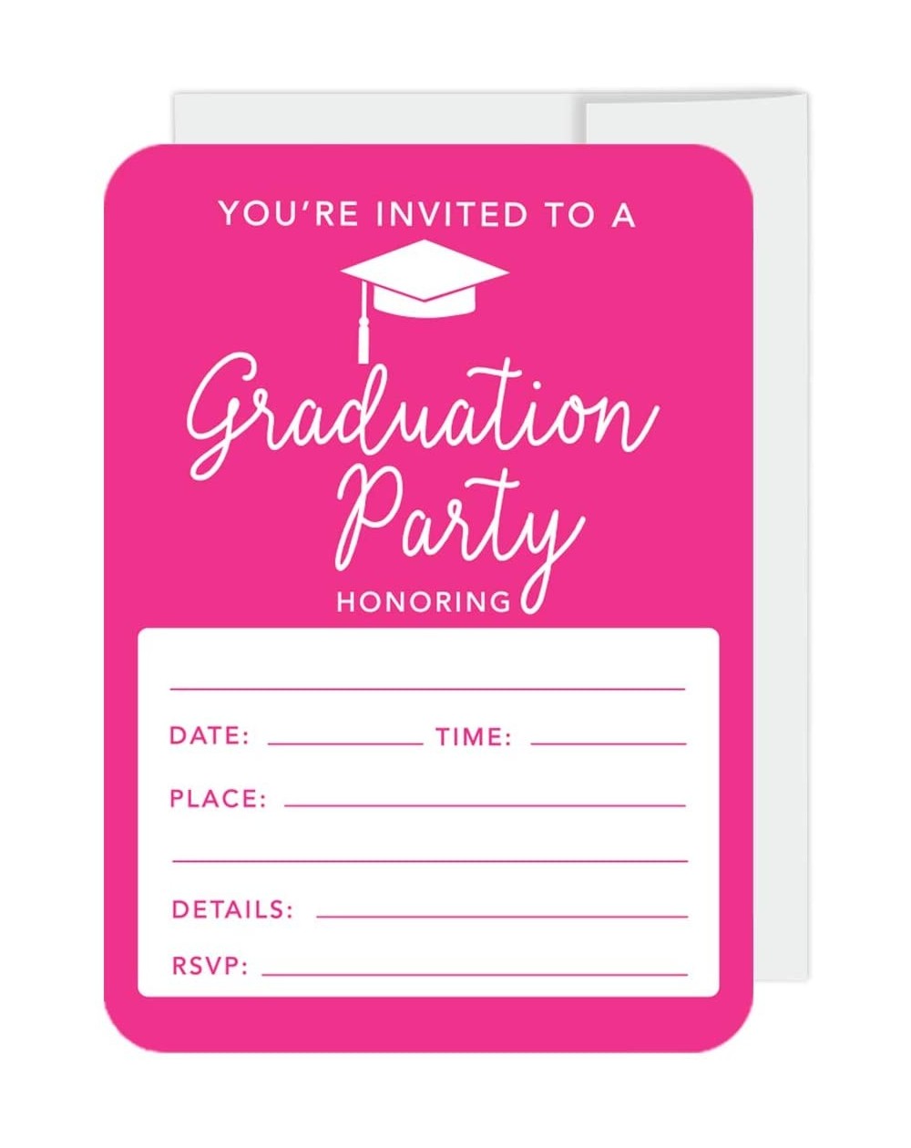 Invitations Graduation Invitations with Envelopes- 5x7-inch- Fuchsia- 24-Pack- Junior High School College University Masters ...