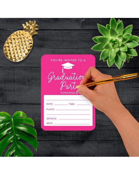 Invitations Graduation Invitations with Envelopes- 5x7-inch- Fuchsia- 24-Pack- Junior High School College University Masters ...