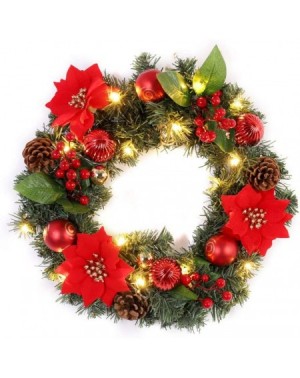 Wreaths Spruce Christmas Wreath with Battery Operated LED String Lights Holly Xmas Wreath Front Door Hanging Garland Holiday ...