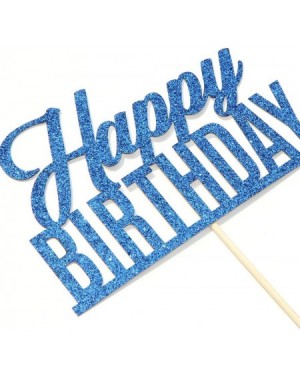 Cake & Cupcake Toppers Blue Glitter Happy Birthday Cake Topper- Anniversary Party- Birthday Sign Cake Topper- Adults Children...