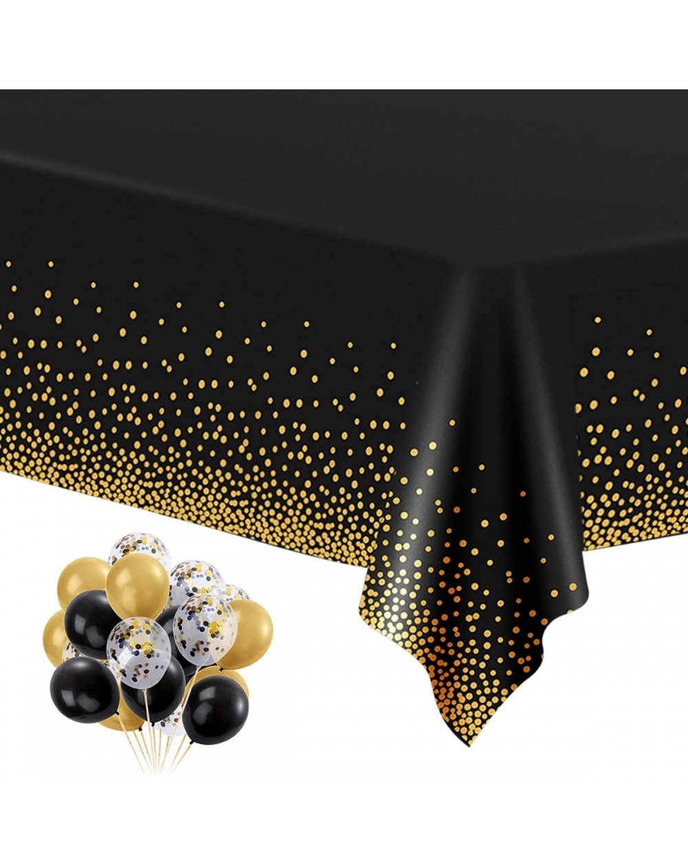 Tablecovers 6 Pack Black and Gold Plastic Tablecloths for Rectangle Tables- Disposable Party Gold Dot Confetti Table Covers w...