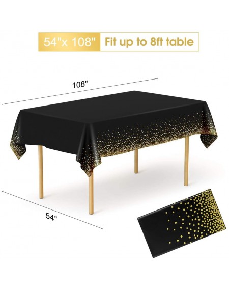 Tablecovers 6 Pack Black and Gold Plastic Tablecloths for Rectangle Tables- Disposable Party Gold Dot Confetti Table Covers w...