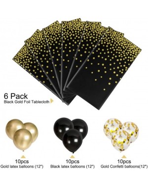 Tablecovers 6 Pack Black and Gold Plastic Tablecloths for Rectangle Tables- Disposable Party Gold Dot Confetti Table Covers w...