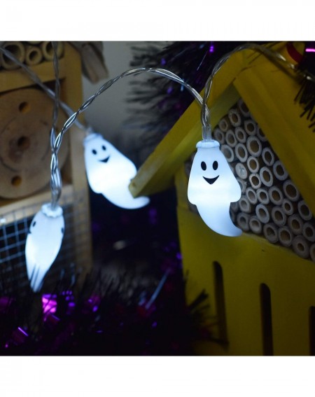 Indoor String Lights 25 LED Halloween White Ghost String Lights- 8 Modes Fairy String Lights- Battery Operated Halloween Ligh...