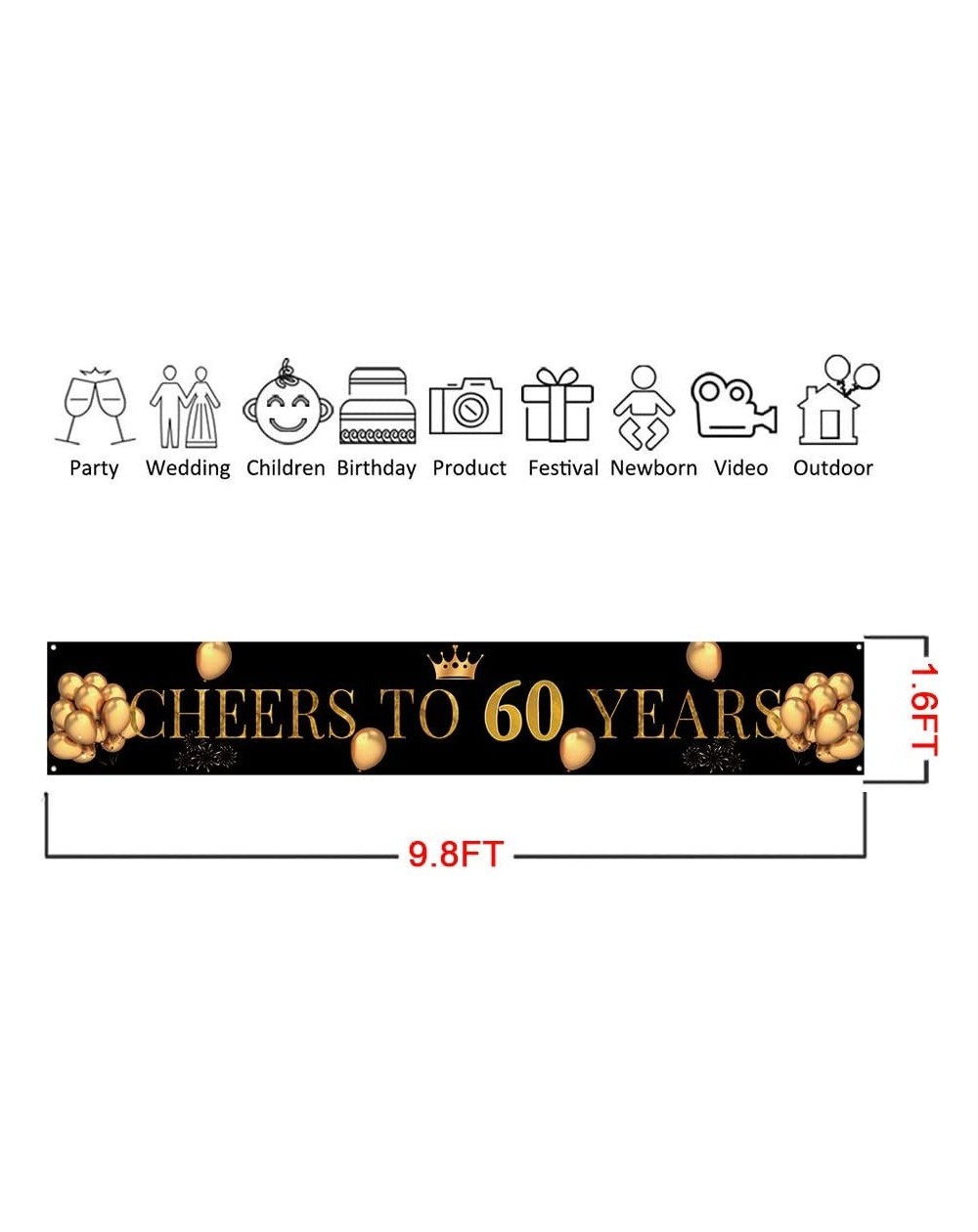 60th Birthday Banner- Cheers to 60 Years Banner- Black Gold 60 ...