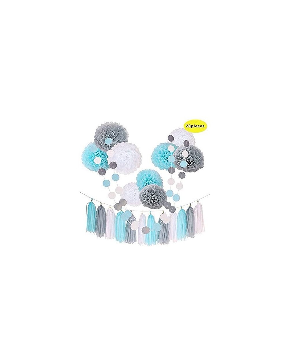 Tissue Pom Poms 23pcs Party Tissue Pom Poms Tissue Flowers Baby Blue White Grey Baby Boy Shower/Party Paper Decorations First...