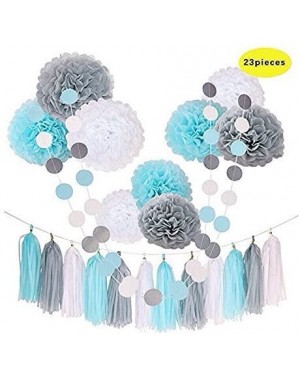 Tissue Pom Poms 23pcs Party Tissue Pom Poms Tissue Flowers Baby Blue White Grey Baby Boy Shower/Party Paper Decorations First...